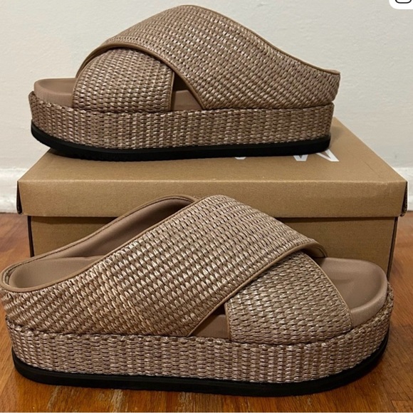 ROAM Shoes - Rear ROAM Tan Woven Platform Slide Sandals